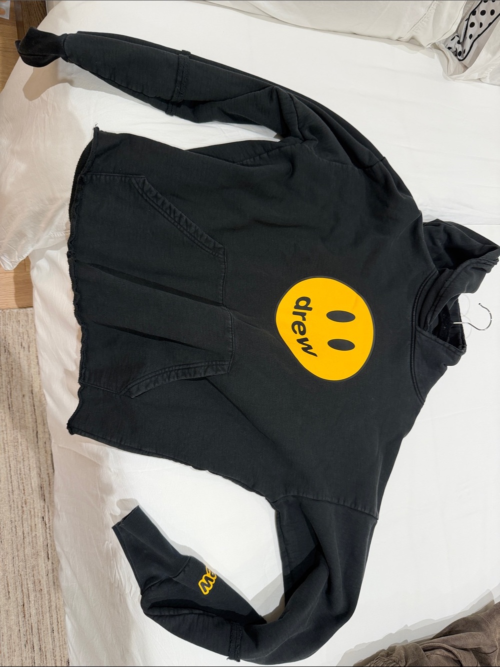 drew house Black Hoodie with Yellow Smiley Graphic